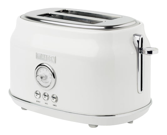 Haden Dorset 75074 Stainless Steel 900W Retro Toaster 2 Slice Wide Slot w/Removable Crumb Tray and Settings Ivory/Chrome Toasters w/Adjustable Browning Control Smart Toaster