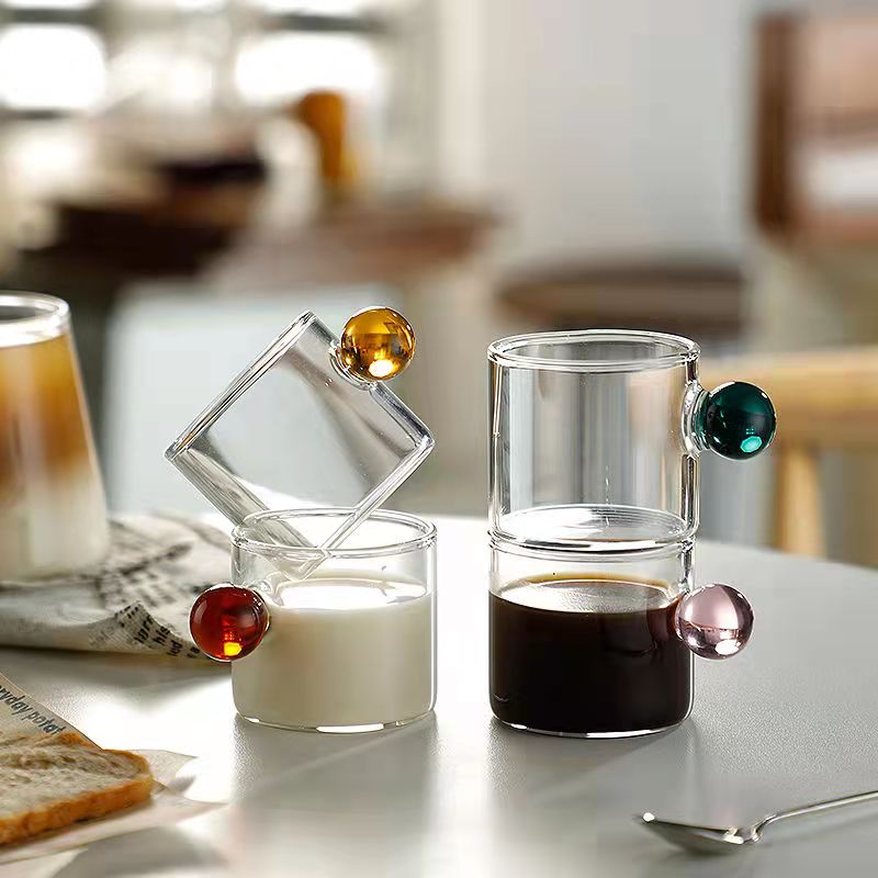 Glass Ball Handle Coffee and Tea Cup for Dining Table