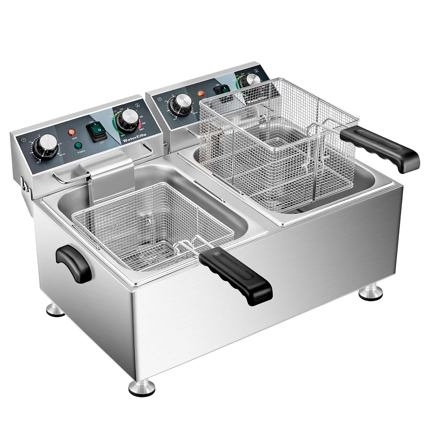 WaterElfo Deep Fryer Commercial Deep Fryers With Basket13Lx2 13.7Qt x 2 Thicken With Precise Temperature Control Timer Double Deep Fryer With 2 Baskets1800Wattsx2 120V Countertop Fryer Restaurant
