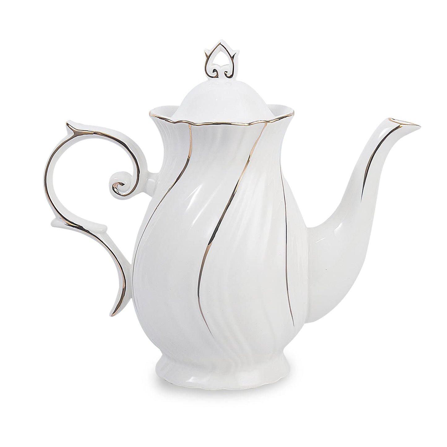 Agyiuns tea pot ceramicPorcelain teapot with lid 38.8 Oz for Tea Milk Coffee Flower tea(White)
