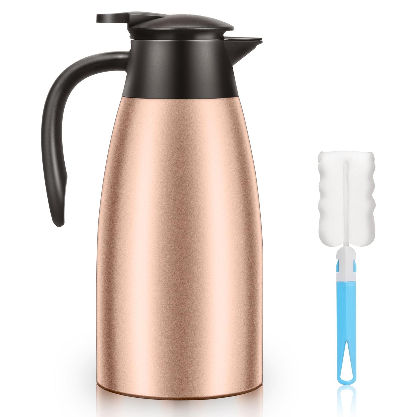 68 OZ Thermal Coffee Carafe Insulated Stainless Steel Coffee Carafe Double Walled Vacuum Thermal Pot Flask with Brushes Coffee Thermos for Keeping Hot Coffee Tea Home and Office (1 PCS Gold)