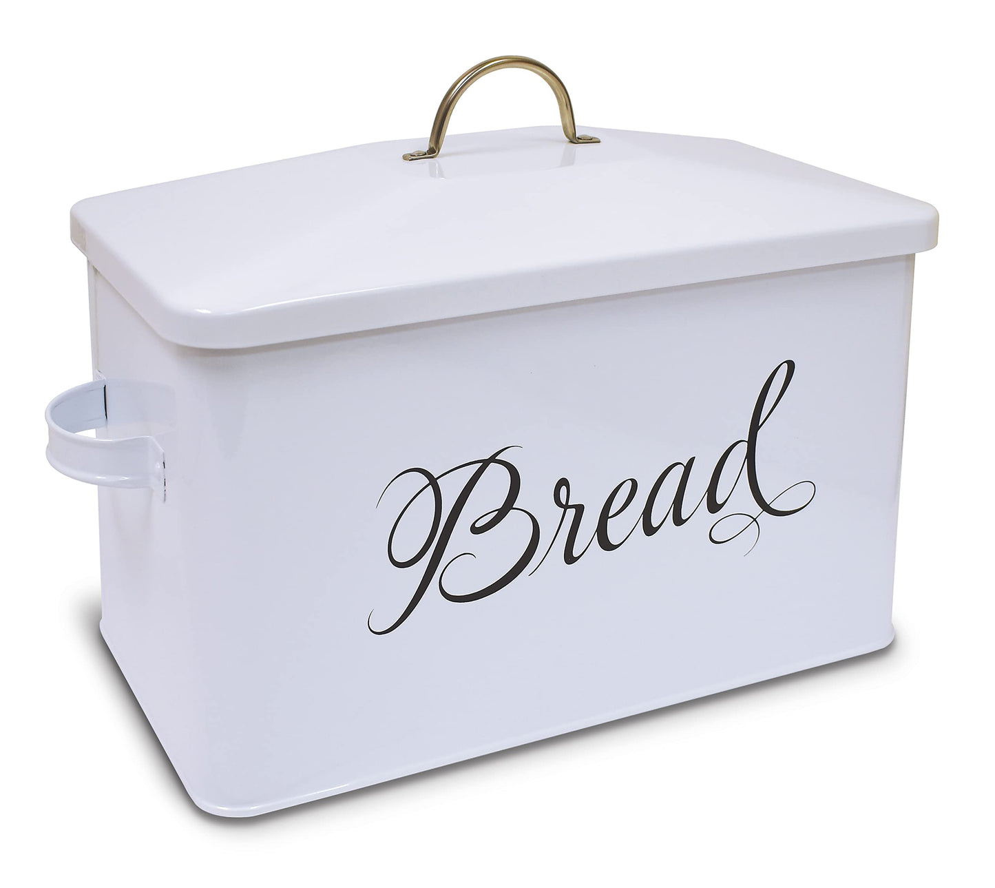 Better Kitchen Products Classic Metal Bread Box with Side Handles Large Capacity (2 Bread Loaves) Farmhouse Bread Bin for Kitchen Countertop Steel Bread Storage Container with Lid White