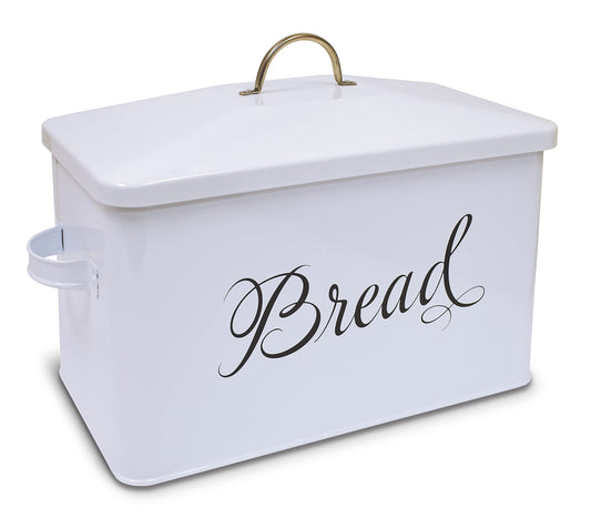 Better Kitchen Products Classic Metal Bread Box with Side Handles Large Capacity (2 Bread Loaves) Farmhouse Bread Bin for Kitchen Countertop Steel Bread Storage Container with Lid White
