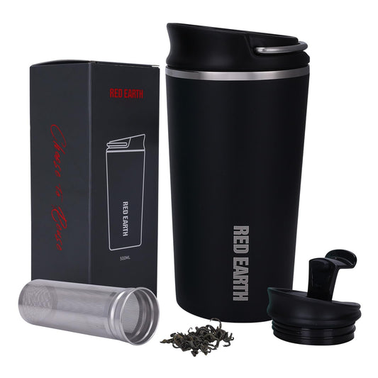 GiNT 17oz Travel Tea Mug with Infuser and Two Lids. Vacuum Insulated 316 Stainless Steel Travel Coffee Mug. Dishwasher Safe Tea Cup with Tea Strainer for Hot and Cold Brew Coffee or Tea(Black)