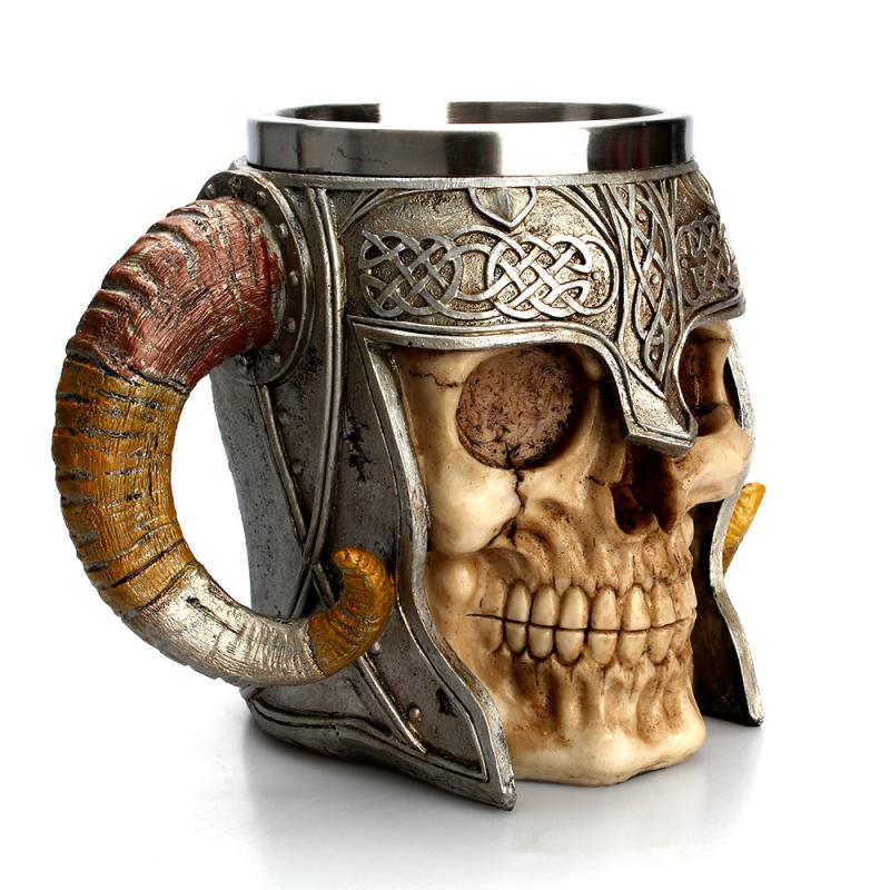 450ml 3D Skull Horn Knight Cool Stainless Steel Cup Coffee Cups and Mugs Coffee Mugs Halloween Gifts Bar Cup Drinking Tumbler