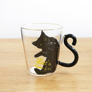 250ML Cute Cat Glass Juice Coffee Cup Milk Tea Coffee Glass Mug Cat Tail Handle Cat  Valentine's Day Lover Gifts Stainless Spoon